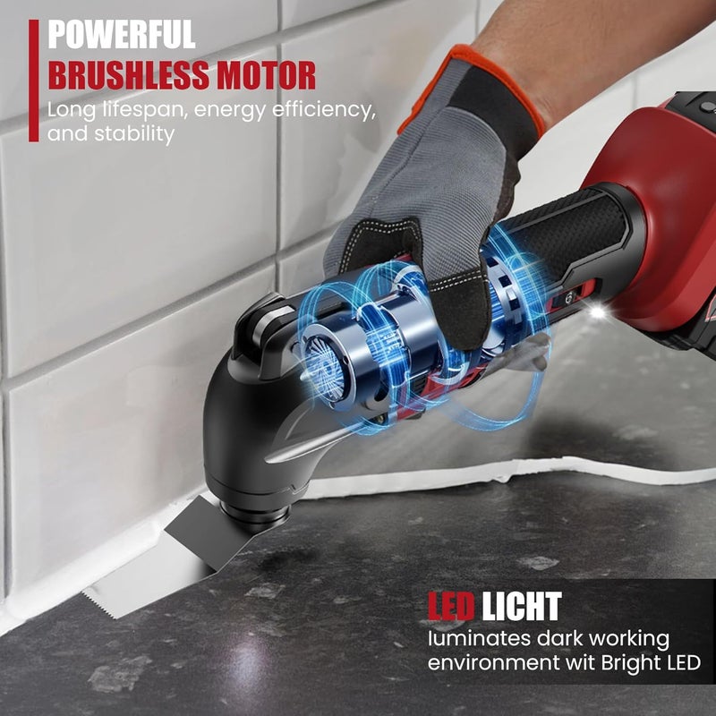 RAYLEEY Oscillating Multi-Tool Kit Compatible With MILWAUKEE 18V Battery,Cordless Oscillating Tools With Brushless Motor,6 Speed,22PCS Accessories,4° Oscillation Angle for Cutting/Grinding/Sanding(Tool Only) - Image 3